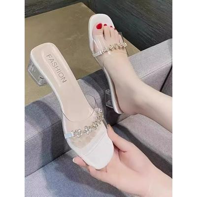 Носите высокие каблуки, летние новые с открытым носком, высококлассные, с бисером, трендовые, универсальные, повседневные