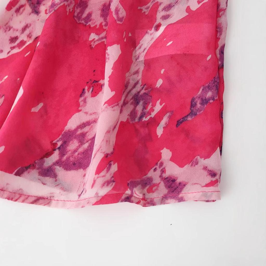 2025 Spring Women's European & American Style Casual Chiffon Belted Layer Dress