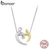 BAMOER 925 Sterling Silver Heart Necklace Two-tones Hug Mother and Child Circles of Love Interlinked Pendant DIY Love Jewelry