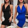 Spring/Summer Fashion Split Butterfly Knot Dew Back Hanging Neck Short Dress For Women