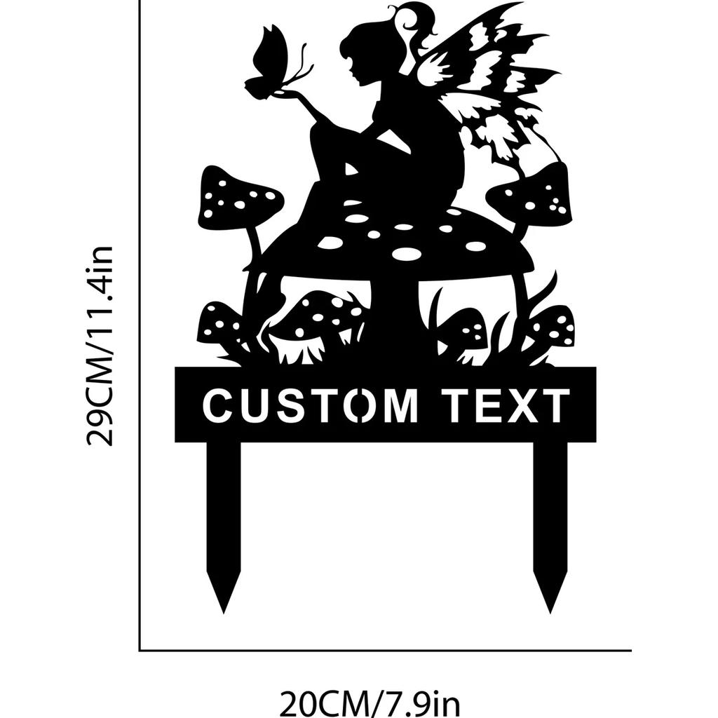 Metal Fairy Garden Stake Mushroom Decor Personalized Gardener Name Sign Outdoor Yard Art