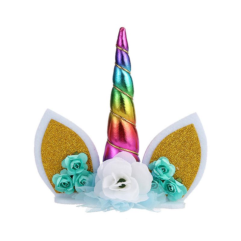Unicorn Cake Topper Rainbow Horn Kids Girl Birthday Party Cake Decoration Tools Baby Shower Wedding Unicorn Theme Party Supplies