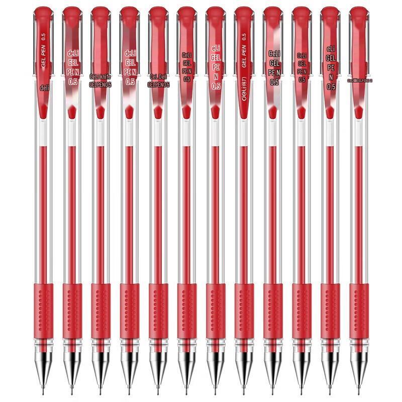 Deli 6601 Gel Pen 0.5mm Red (12-pack)