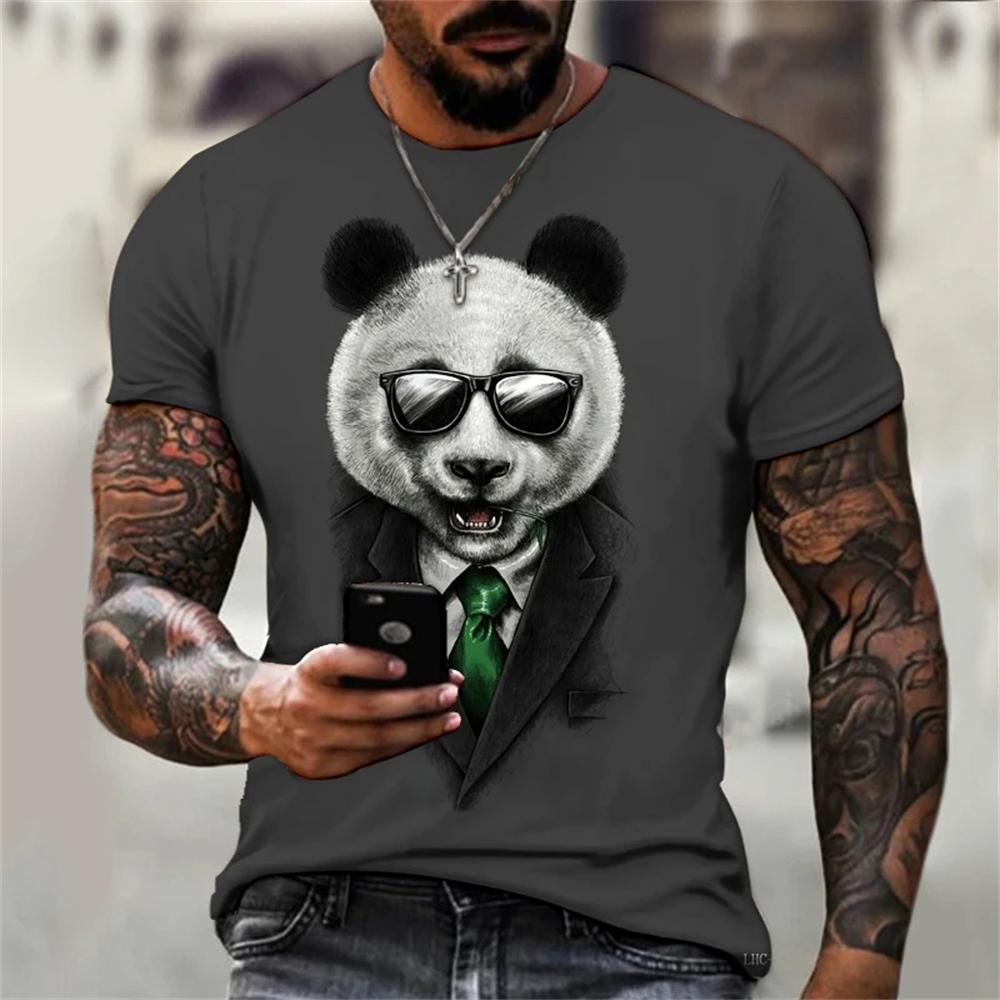 New Fun Animal Panda Pattern Men's T-Shirt Printed T-Shirt Fashion Round Neck Plus Size Short Sleeve Personalized Men's T-Shirts
