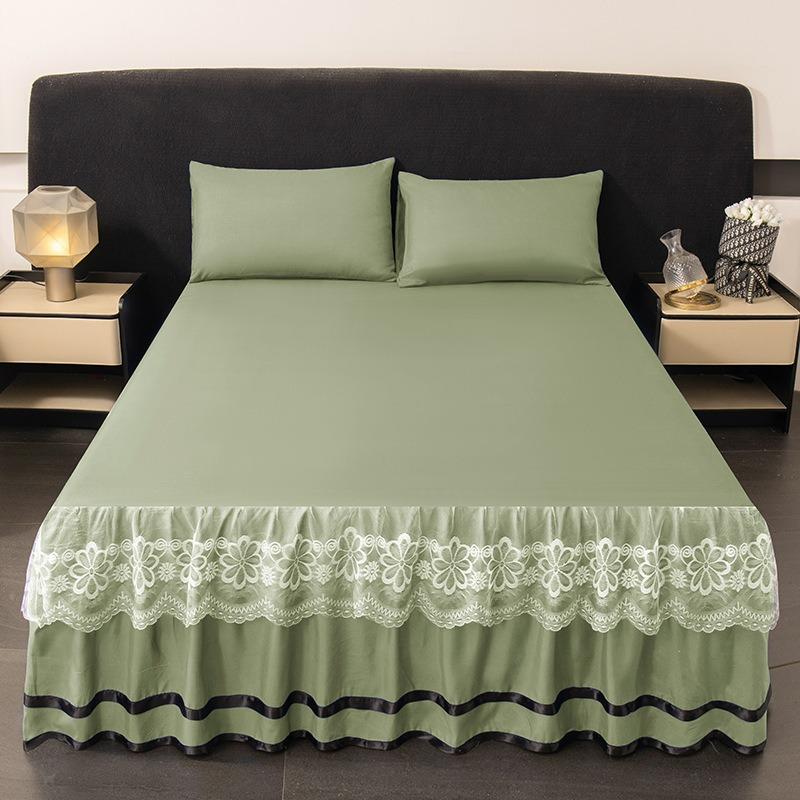 3pcs  Premium Luxury Bed Skirt Set,Washed Cotton and Brushed Bedsheet,Anti-Slip and, Machine Washable, Suitable for All Seasons