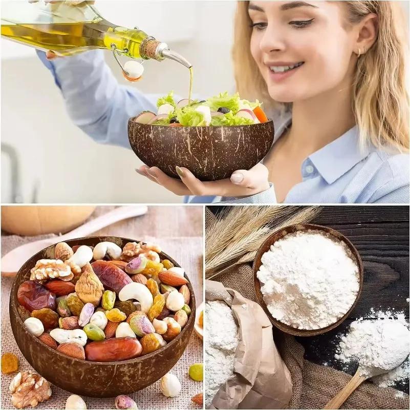 Кокосовые миски для сервировки блюд Деревянные салатницы Деревянные многоразовые миски Сервировочные принадлежности Натуральные миски из кокосовой скорлупы Завтрак Вечеринка