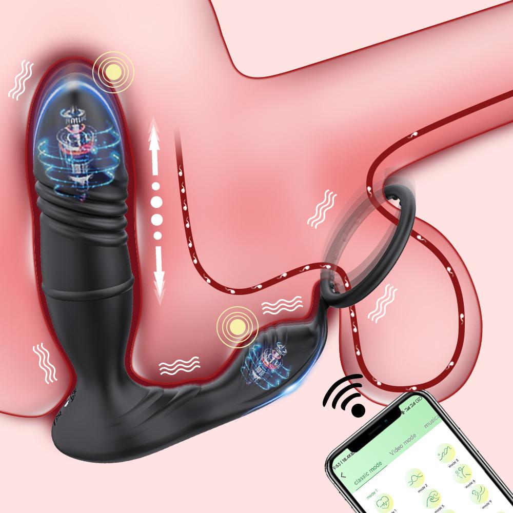 2 в 1 Bluetooth-приложение, вибрирующий анальный стимулятор с функцией поступательных движений, беспроводной дистанционный массажер простаты, секс-игрушка для пар.