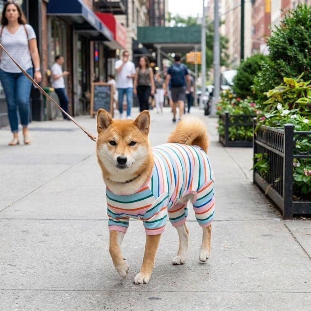 Elastic Colorful Striped Dog Jumpsuits Cotton Cat Pajamas Puppy Rompers Indoor Wear