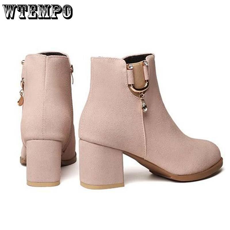 Женские кожаные ботинки из искусственной замши, матовая кожа, короткий цилиндр, на высоком каблуке с круглой головкой, водяная буровая машина, боковая молния, противоскользящие пригородные туфли на толстом каблуке, мягкая подошва