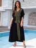 EDOLYNSA Boho Gold Embroidery Printed Batwing Sleeve Kaftan Dress For Women Sexy V Neck Beachwear Vacation Swimsuit Cover-ups Q1700