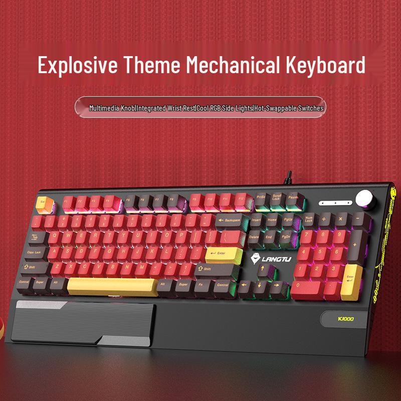 Механическая игровая клавиатура Langtu K1000 RGB, 104 клавиши, с горячей заменой переключателей (Синий/Черный/Коричневый/Красный), USB-проводная с подставкой для запястий