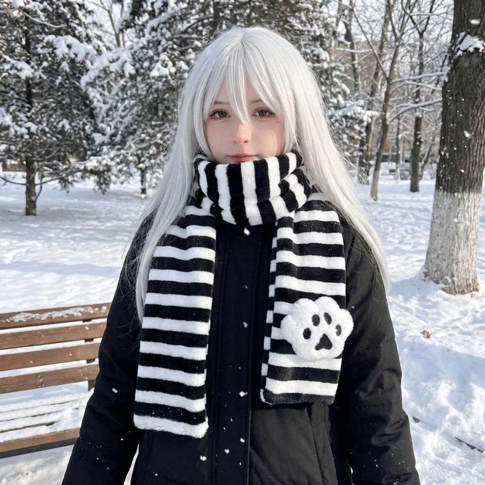 Stripe Cat Paw Scarf Soft Long Plush Muffler Warm Neck Wrap Girls