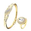 Gold Color Arabic Bangles&Ring Sets Side Open Cuff Bracelet Women Crystal Charm Bracelet Wedding Jewelry