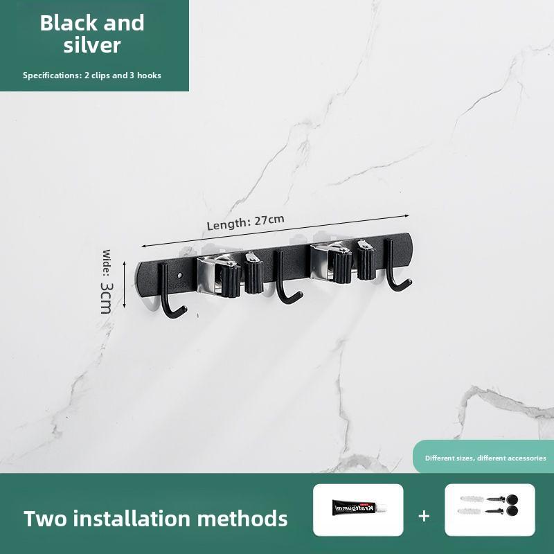 Stainless Steel Mop Rack Without Punching Mop Clip Broom Hook Bathroom Wall Hanging Floor Mop Thickened Storage Rack Wall Shelf