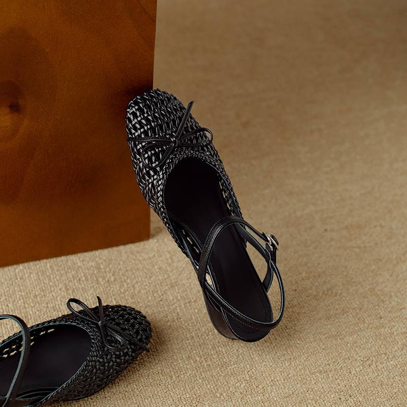 Krazing Pot Микрофибра Плетение Летний Размер 41 Средний Каблук Слингбэк Вечерние Туфли Женские Квадратный Носок Бант Гладиаторские С Вырезами Лодочки
