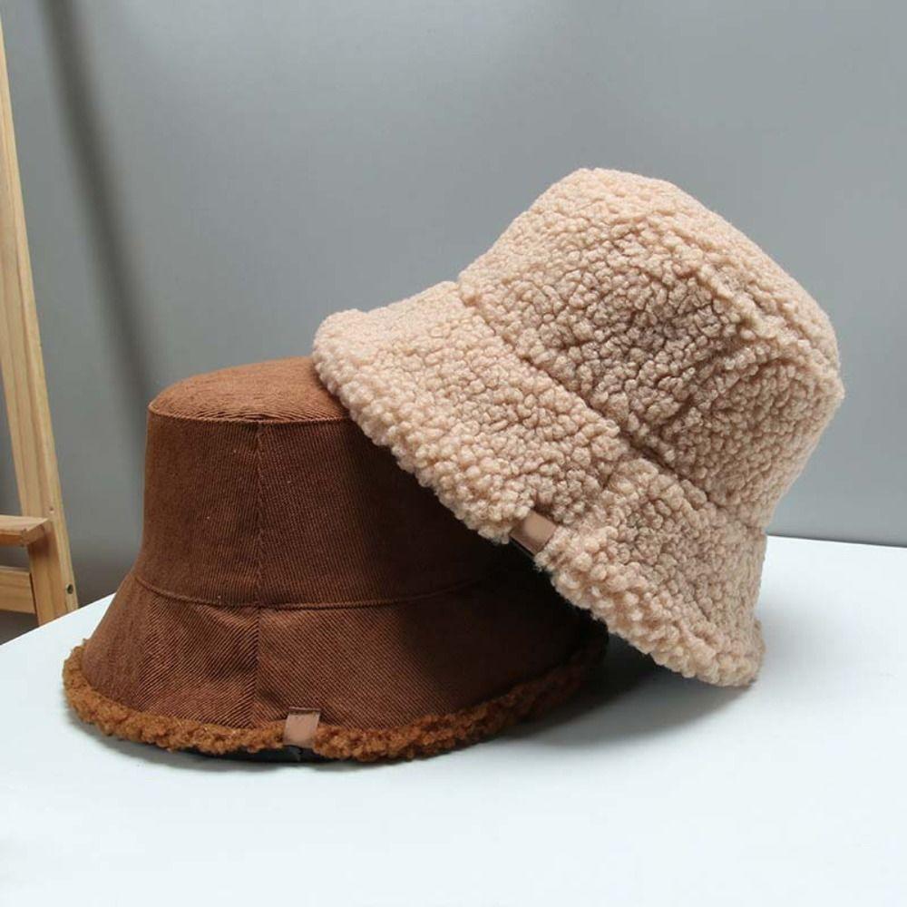 Sun Protection Pure Color Warm Caps Casual Female Hats Winter Foldable Plush Fishman Hat  Girl
