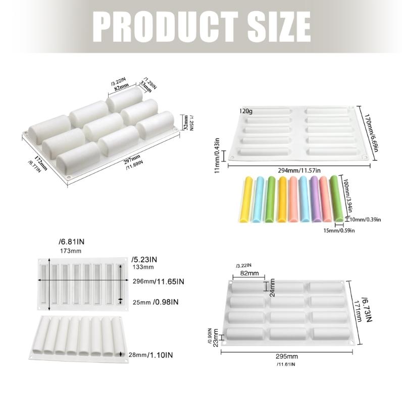 Silicone Eclair Shape Baking Molds Flexible Dessert Tray for Home Bakers, Multi-Cavity Mousse Cake Pastry and Chilling Dessert Preps