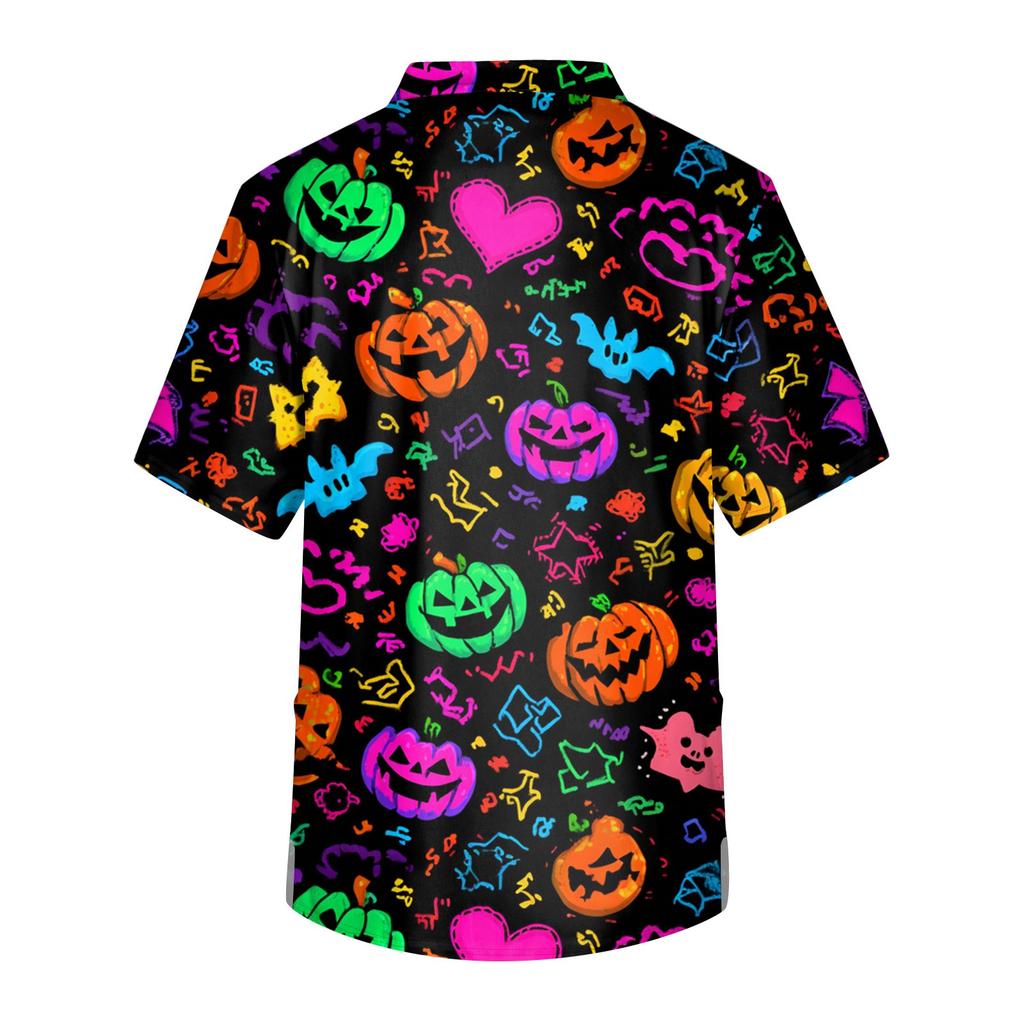 Мужской топ с короткими рукавами и v-образным вырезом на Хэллоуин с принтом на груди и карманом для ухода за кожей