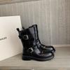 Виноградная материнская кожа увеличение высоты 4 см ретро старый локомотив короткие сапоги двойной ремень с пряжкой боковая молния на толстой подошве сапоги для верховой езды женские