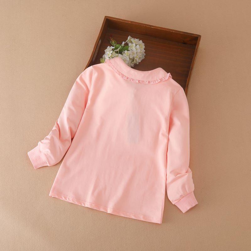 Футболка с длинными рукавами для девочек, детская рубашка-поло, однотонный хлопковый топ с отложным воротником и милым бантом, весенне-осенняя детская милая одежда