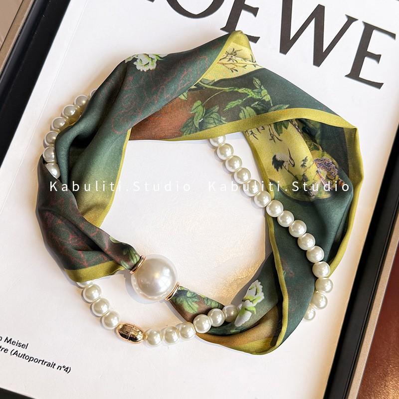 Magnetic Pearl Clasp Scarf Chain Women Slim Long Neck Wrap Office Wear Compatible With Blouses