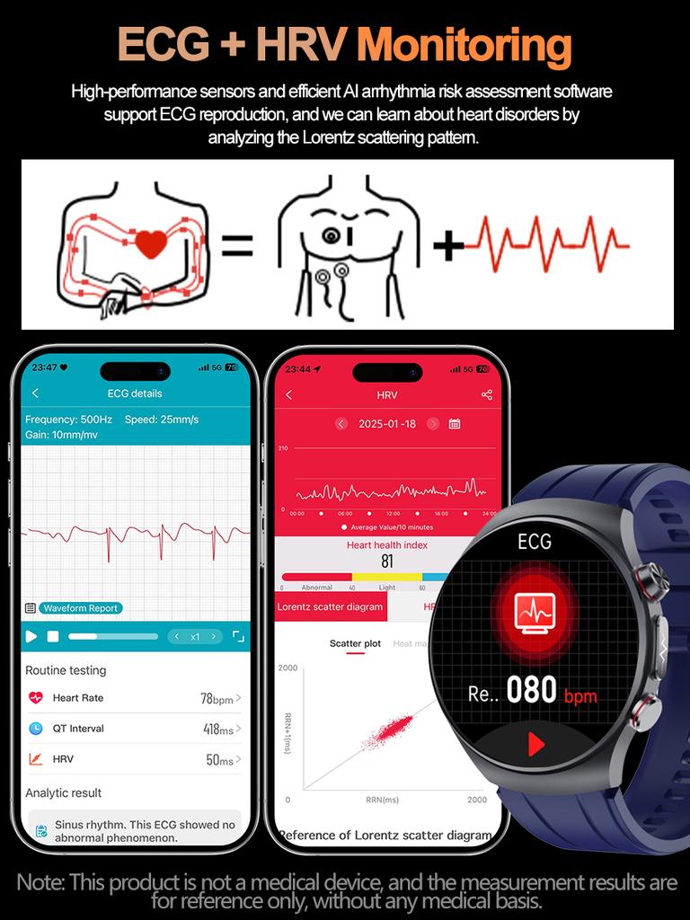 SACOSDING New ECG+PPG Smart Watch 1.43" AMOLED Display Men 100+ Sports Modes Watch Bluetooth Call Blood Pressure Health Monitor IP68 Waterproof