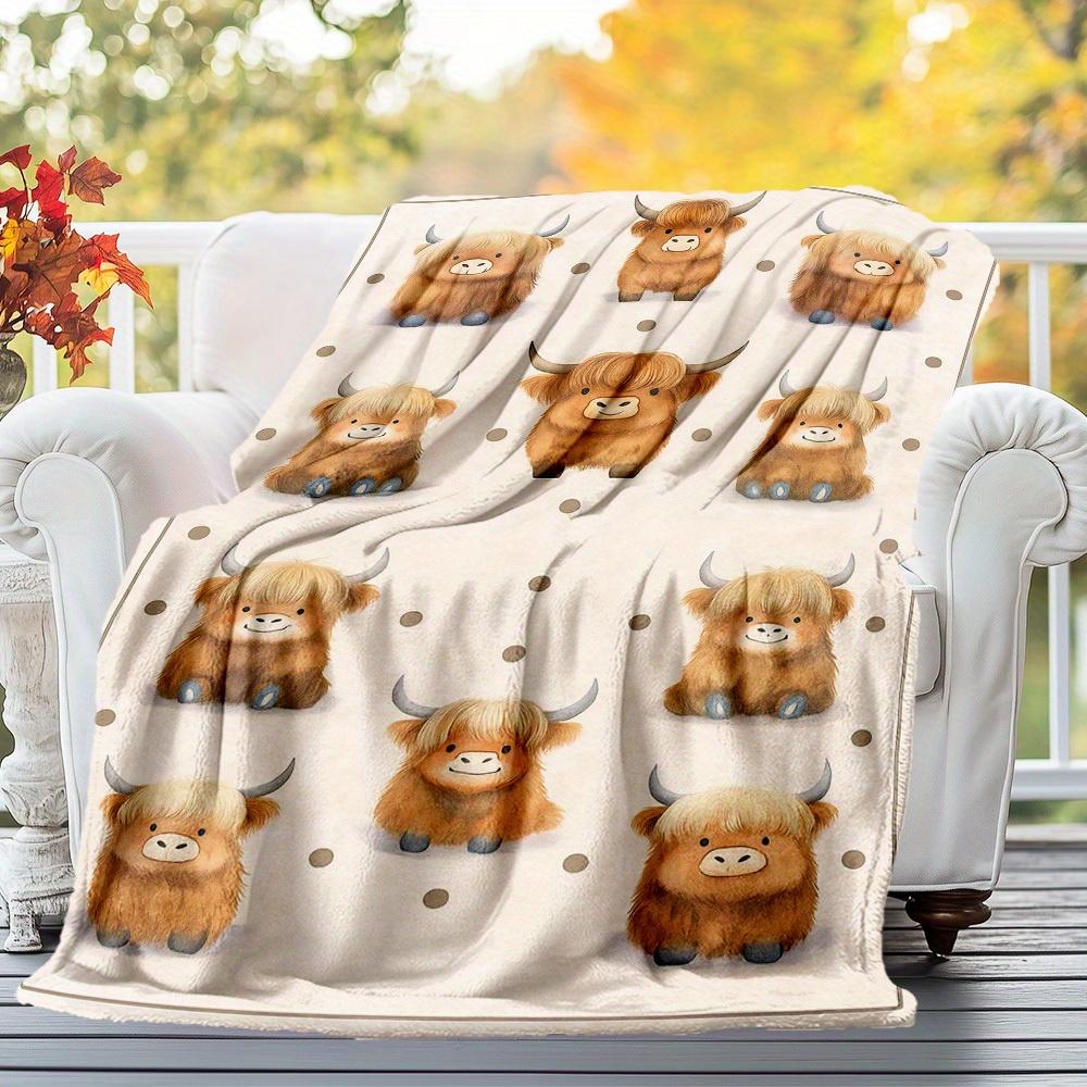 1pc Cute Highland Cow Blanket for Sofa Bed Soft and Light Bedding Ideal for Picnics, All-Season Christmas Outdoor Decor Accessories-c0803001