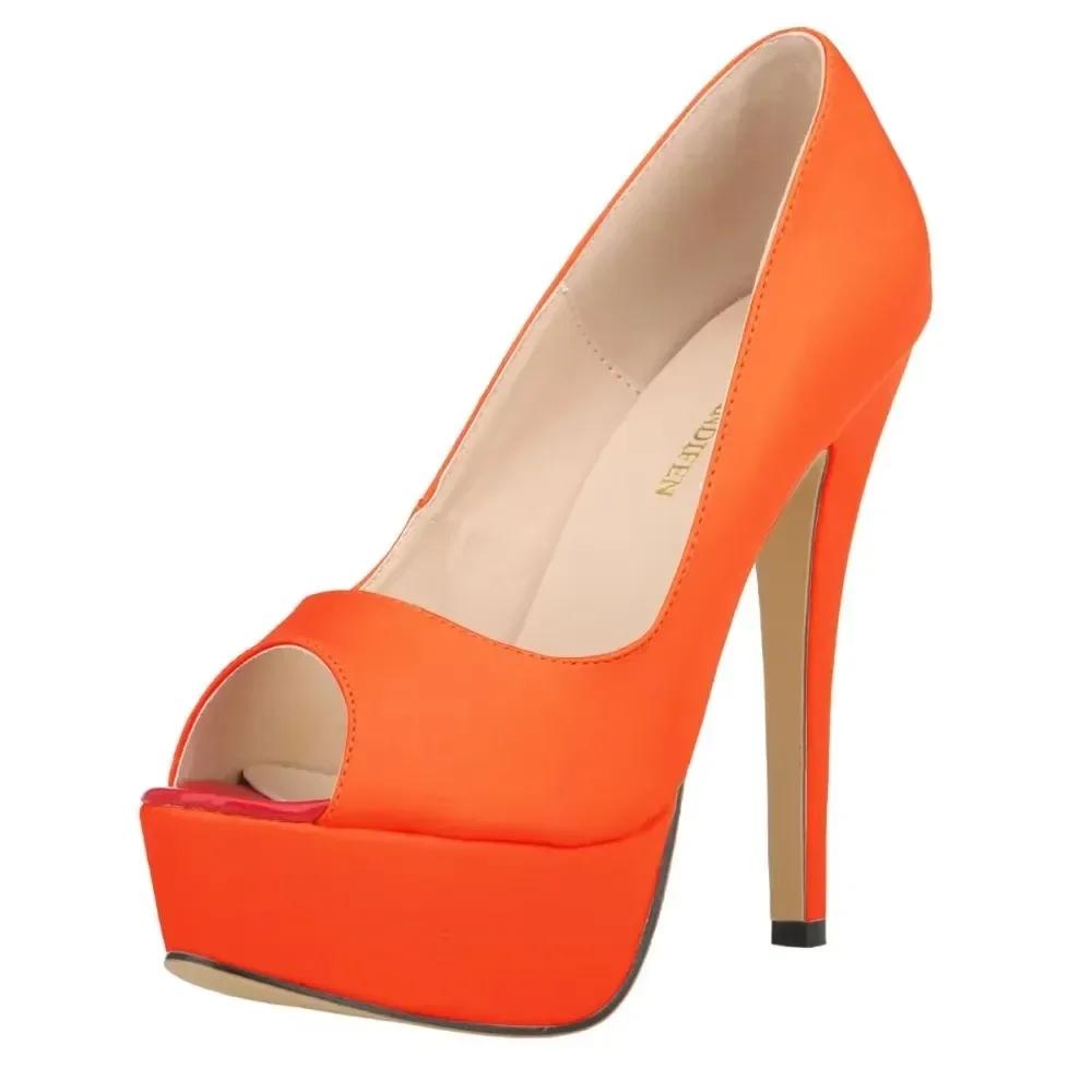 Большие размеры женские сексуальные туфли-лодочки на шпильках модные матовые кожаные туфли на платформе 14 см с открытым носком для вечеринок, ночных клубов, свадебных туфель