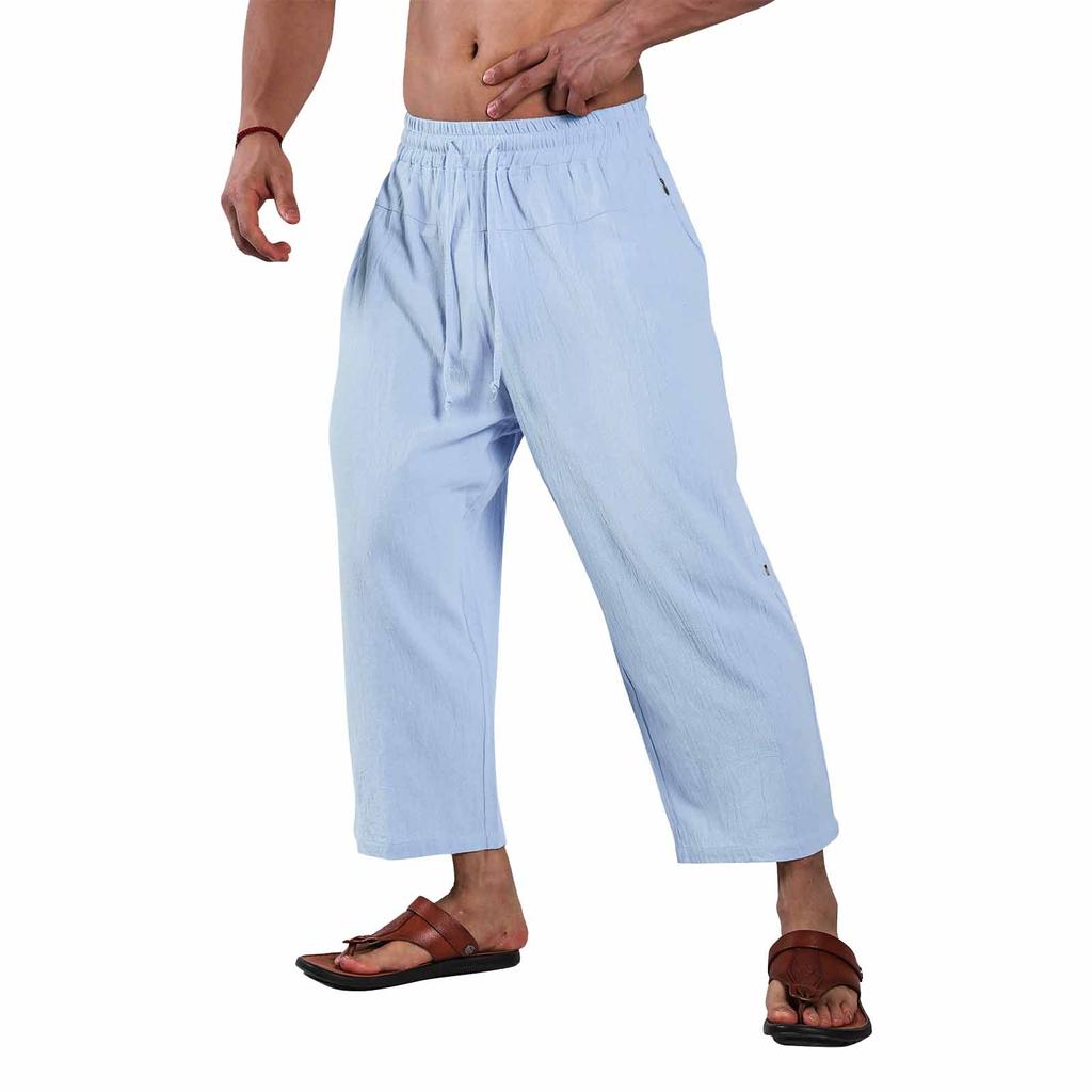 Мужские летние повседневные укороченные брюки на шнурке Мужские дышащие укороченные брюки из хлопка и льна