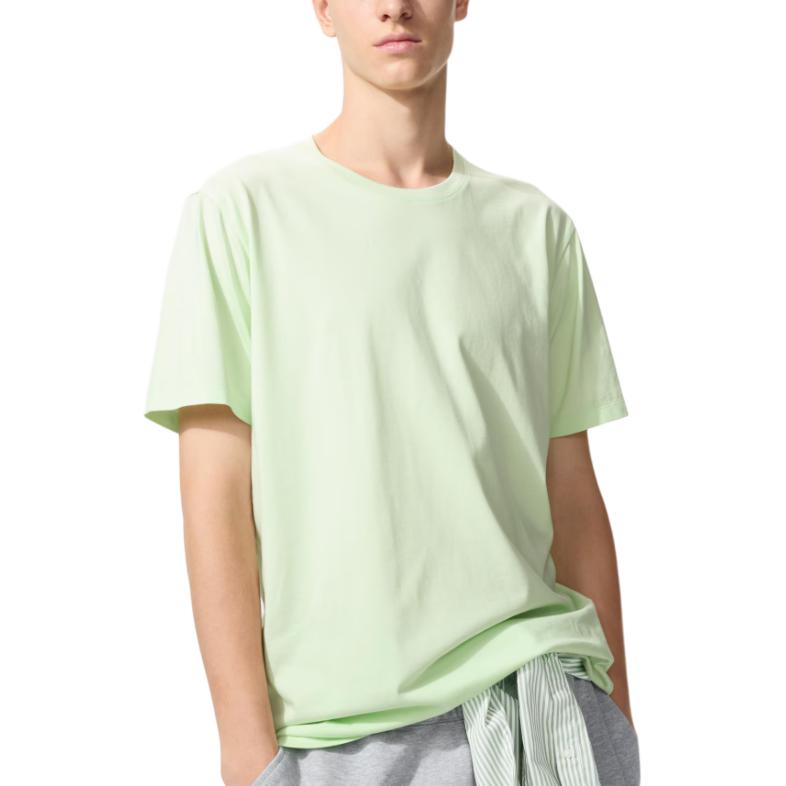 Uniqlo Однотонный пуловер с круглым вырезом и коротким рукавом, унисекс, топ 482297-51