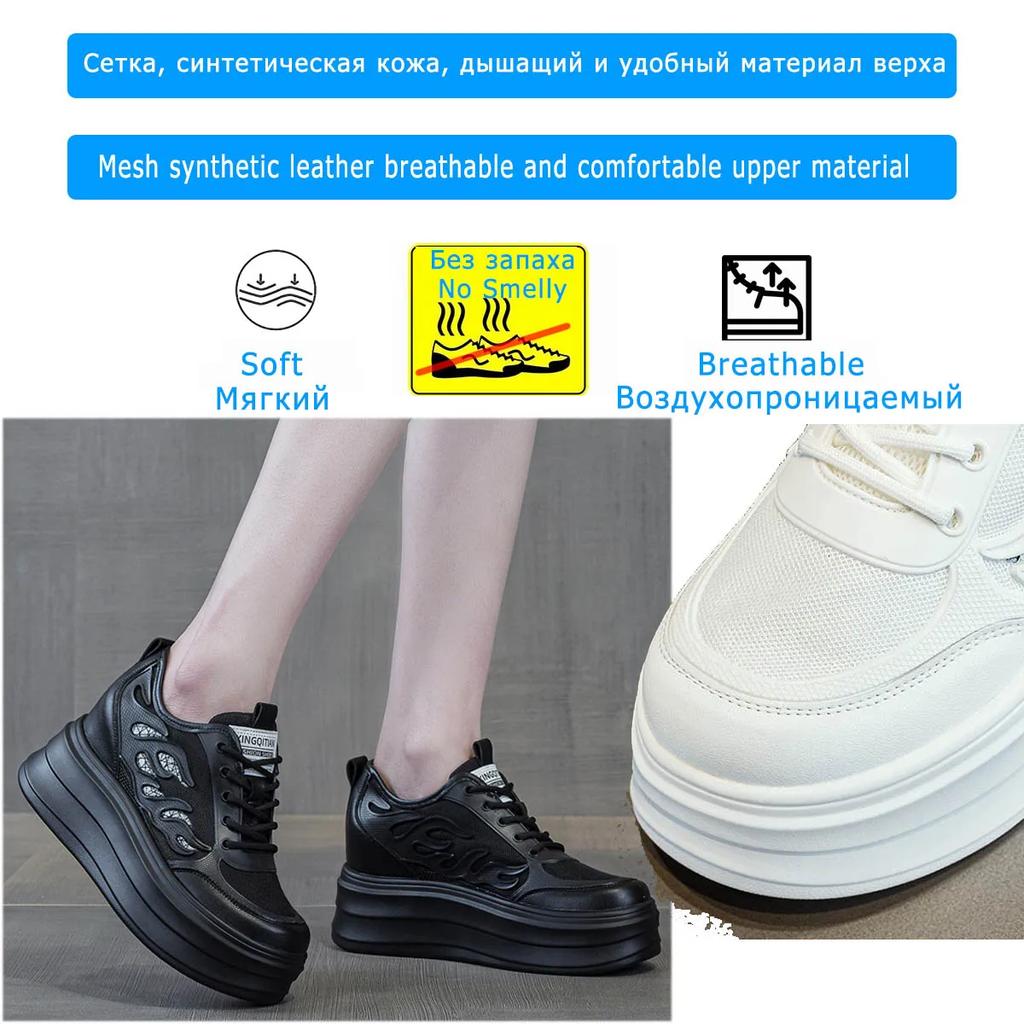 Козной 8 см воздушная сетка микрофибра натуральная кожа вулканизированная дышащая высококачественная повседневная женская летняя платформа кроссовки обувь леди