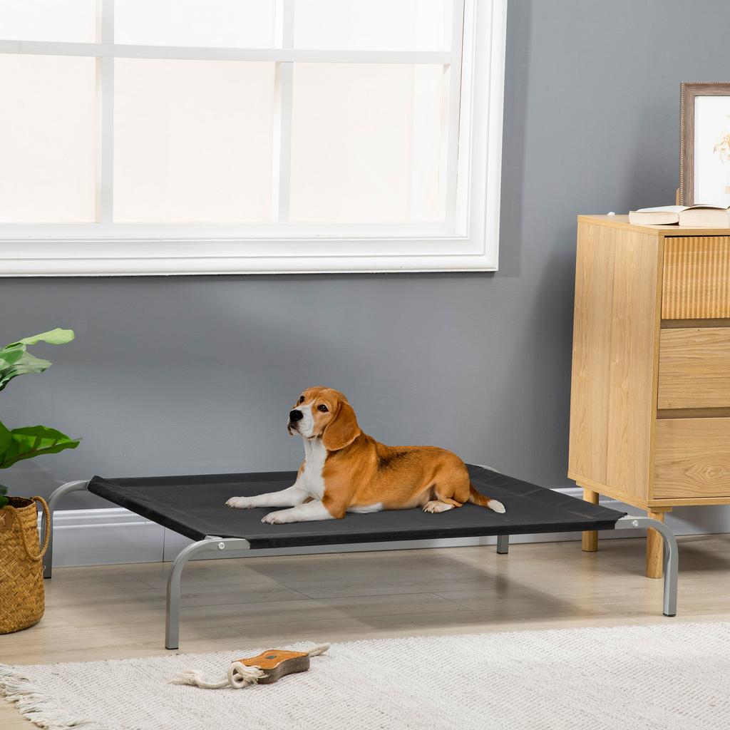 Dog/Cat Bed on Legs, Camp Bed, 110 x 75 x 20 cm, Black Micro-Perforated Textilene