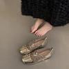 Fashion Autumn New Inner Elevating Flat Shoes Women's Square Head Shallow Mouth Butterfly Knot Line with Soft Sole Single Shoes