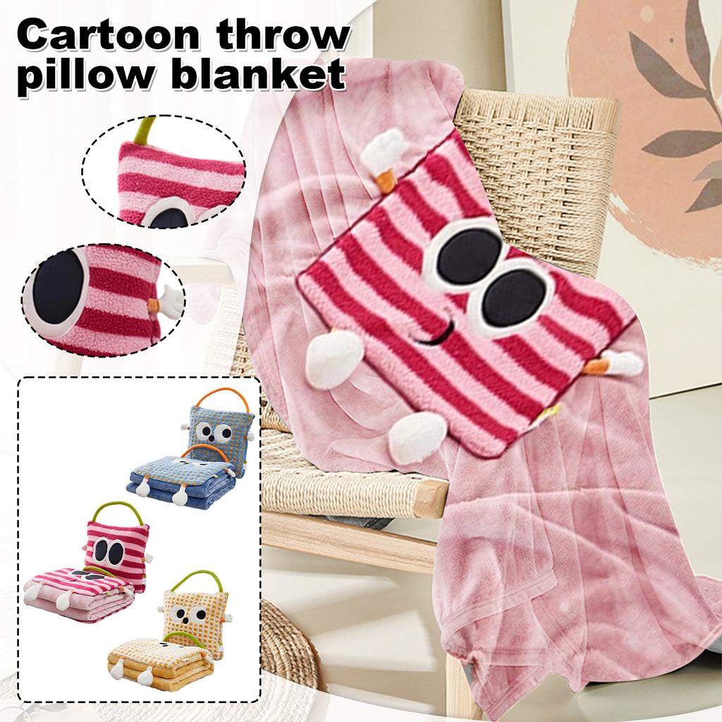 Big-eyed Embroidered Lamb Wool Flannel Blanket For Lunch Break, Work, And Car Use, Cartoon Cushion Pillow Blanket
