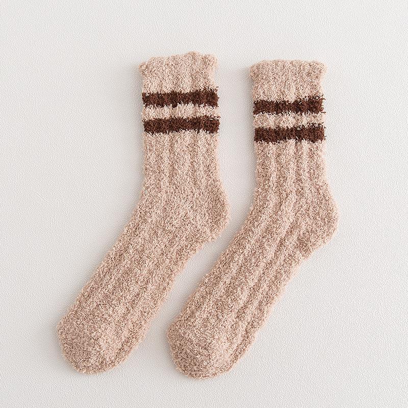 Женские носки до середины икры из кораллового флиса: Флис с одной стороны, дизайн кошачьей лапки, милый и уютный для осени/зимы