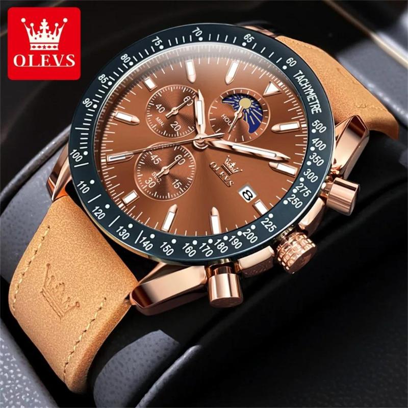OLEVS Calendar Waterproof Men Business Wristwatch Leather Strip Luminous Quartz Watch