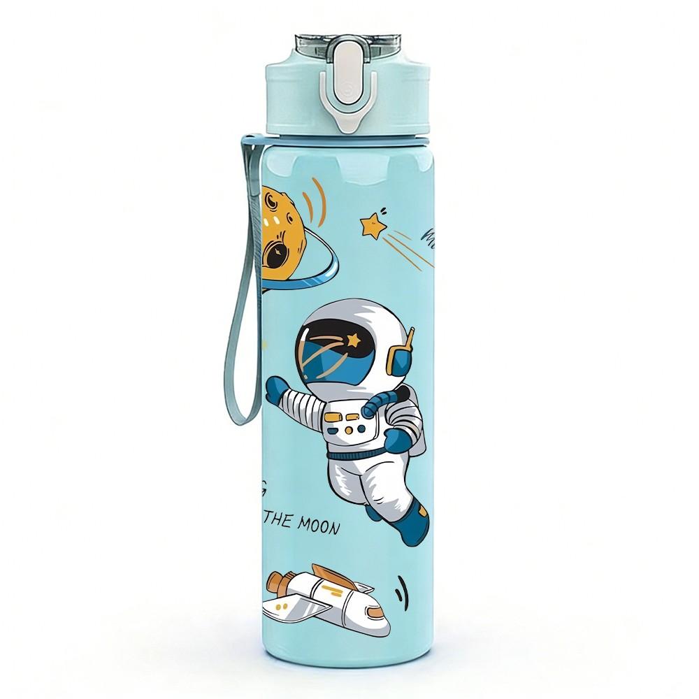 1PC Astronaut Floating Space Planet Pattern 750ml Color Plastic Sports Water Bottle Leakproof Flip Straw Lid Suitable for Sports Office Home Use