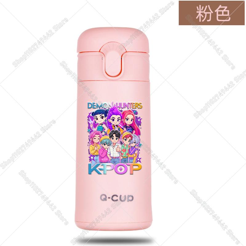 400ML KPop Demon Hunters Thermos Bottle Zoey Rumi Mira Vacuum Insulated Bottle Kids Outdoor Straw Thermo Cup Girl Birthday Present