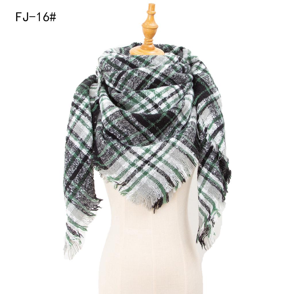 Autumn and Winter New Thickened Warm Circled Yarn Prickly Wool Plaid Square Scarf Scarf Female
