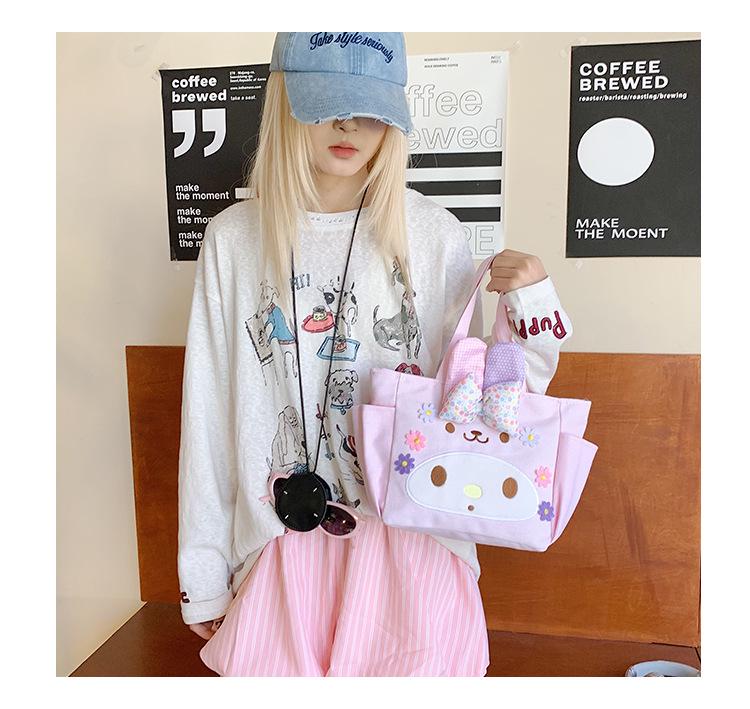 Милая холщовая сумка-тоут для ланча с кроличьими ушками и цветочной мелодией