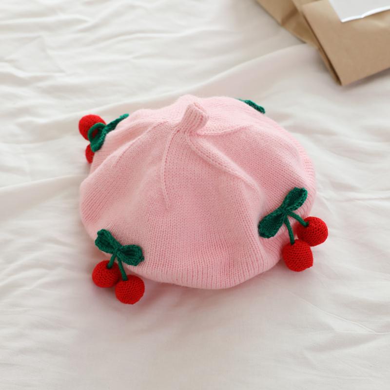Babies' Knitted Hat Children Girls Beret Cute Cherries Decoration Hats