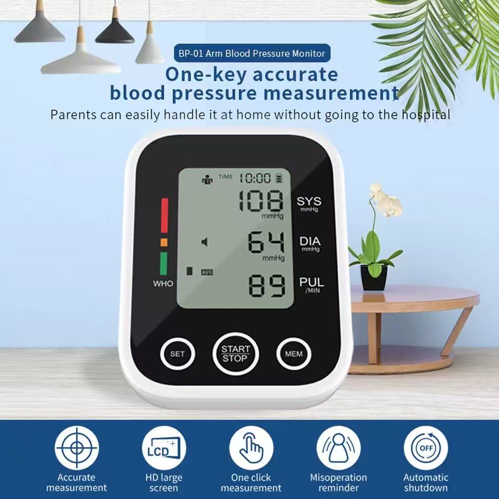Digital Blood Pressure Monitor - Large LCD Display, High Accuracy, One-Button Operation for Home/Hospital Use