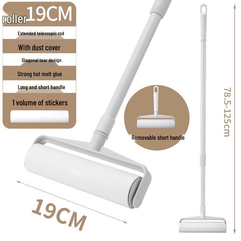 Long-Handle Lint Roller: Hair & Dust Removal Sticky Brush with Tearable Rolls for Floor and Bed.