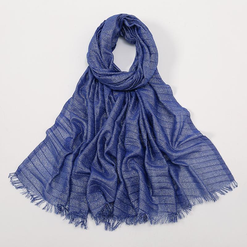 Однотонная люрексовая блестящая мерцающая мятая шаль-шарф женский классический дизайн блестящая повязка на голову обертывание однотонные шарфы с кисточками мусульманский хиджаб