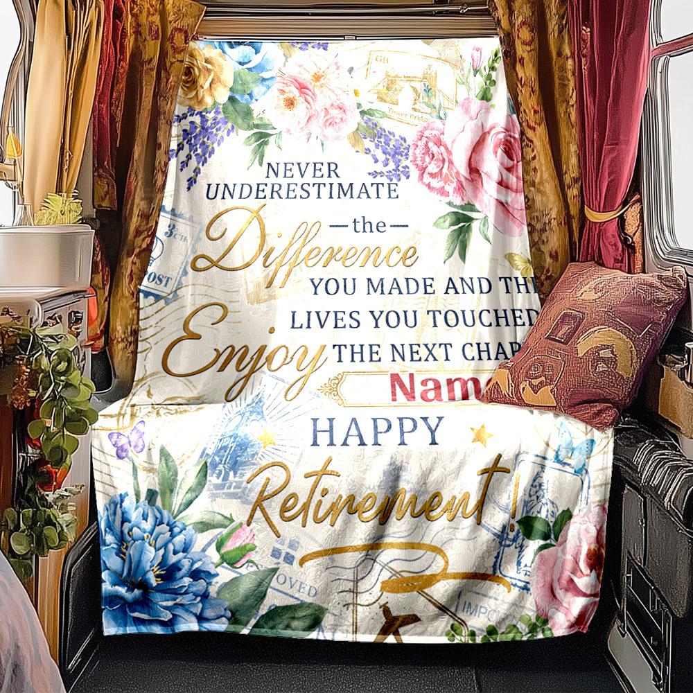 Retirement Celebration Floral Theme Blanket Personalized Name Soft Comfortable Stylish Blanket Car Blanket Perfect For Travel Camping Outdoor Home