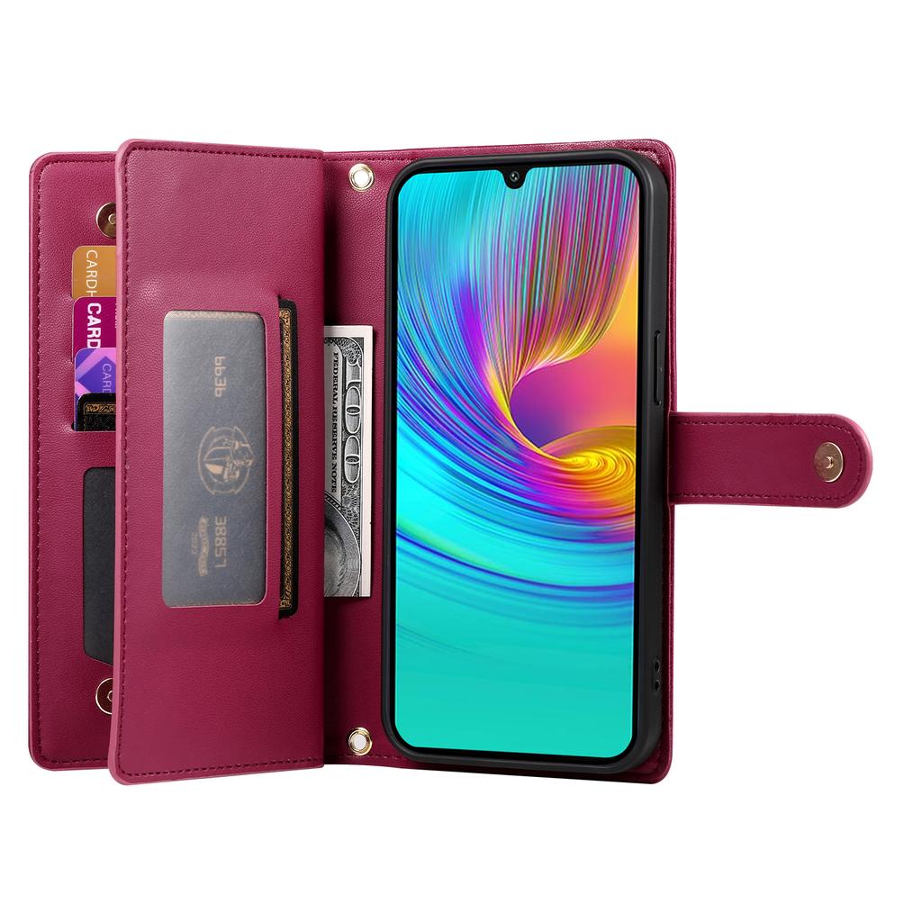 DF-011 Чехол для Samsung Galaxy A16 5G/A16 4G Кошелек с карманом на молнии Кожаный чехол для телефона с ремешками