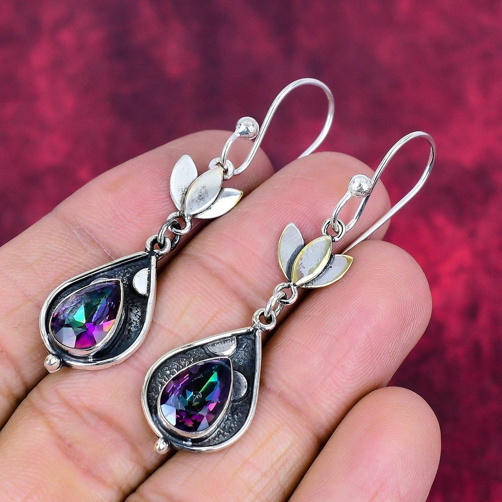 Серьги Mystic Topaz из цельного серебра 925 пробы, серьги с драгоценными камнями ручной работы, на День памяти