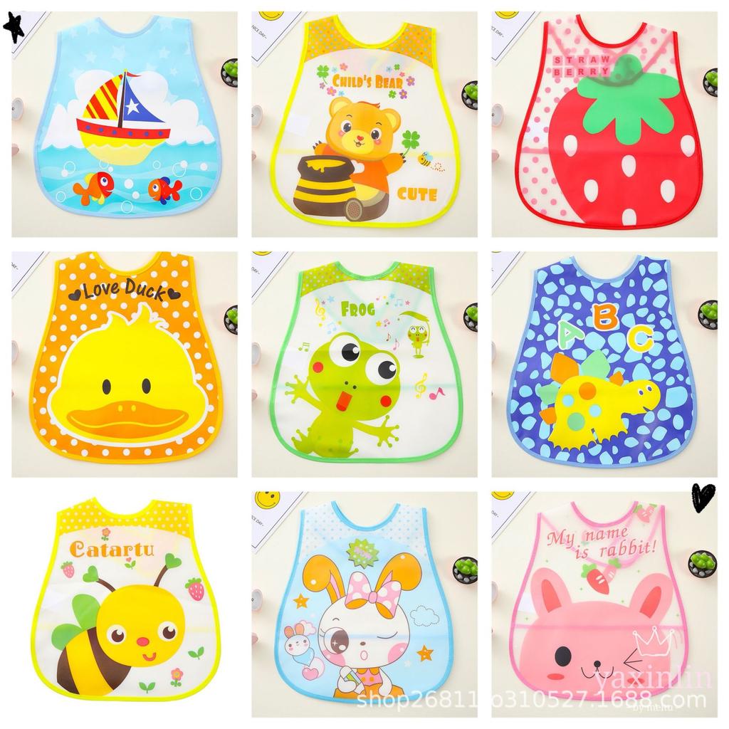Reusable Baby Waterproof Bib Cartoon EVA Saliva Towel Anti Dirty Apron Feeding Drool Towel for 1-3 Years Old Choldren