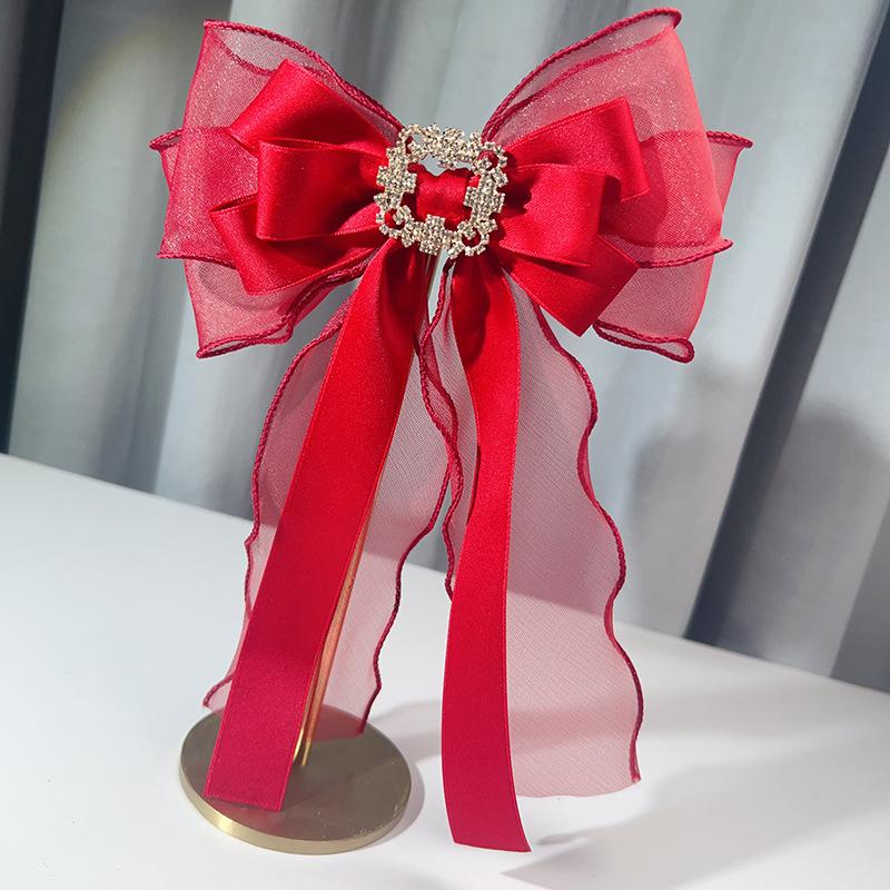 Корейская марлевая лента Черный галстук-бабочка большого размера Ручная работа Женская Лолита Пин Брошь Аксессуары 23*17см Стразы Воротник Цветок