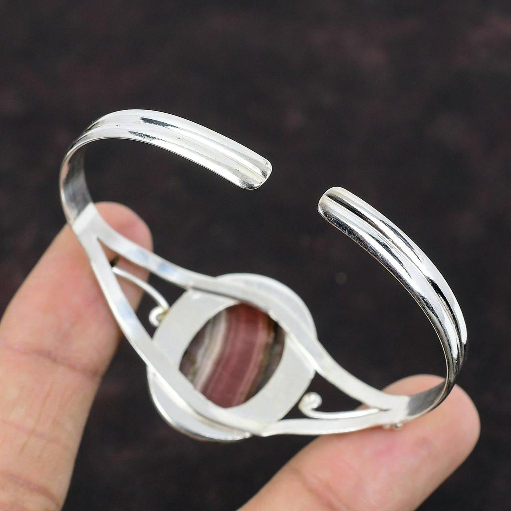 Rhodochrosite Cuff Bracelet Real Gemstone Bangle 925 Sterling Silver Cuff Bracelet Handmade Jewelry Adjustable Bangle For Gift Women Jewelry